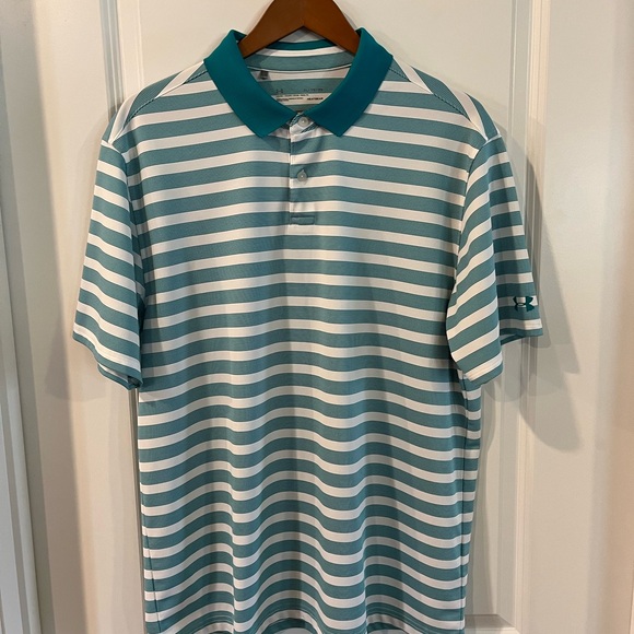 Under Armour Men's Striped Polo Shirt - Teal and White - Picture 2 of 6